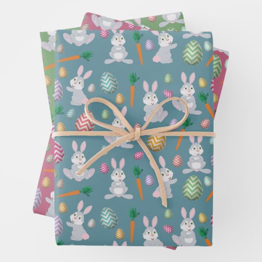 Cute Easter Bunny Rabbit Pattern Inpakpapier Vel (In situ)