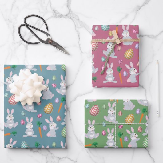 Cute Easter Bunny Rabbit Pattern Inpakpapier Vel (Voorkant)