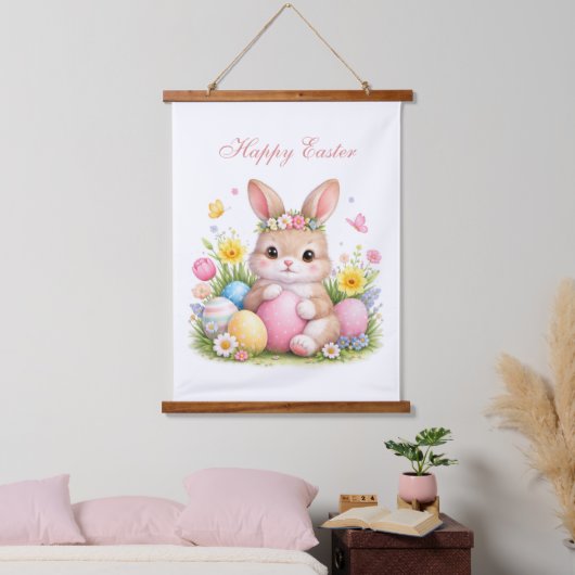 Cute Easter Bunny Rabbit Pink Blush Peony Hangend Wandkleed (Slaapkamer)