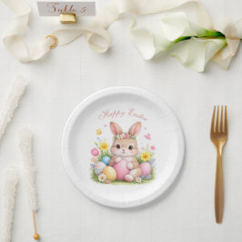 Cute Easter Bunny Rabbit Pink Blush Peony Papieren Bordje