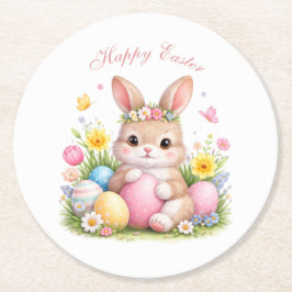 Cute Easter Bunny Rabbit Pink Blush Peony Ronde Kartonnen Onderzetter