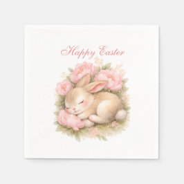 Cute Easter Bunny Rabbit Pink Blush Peony Servet