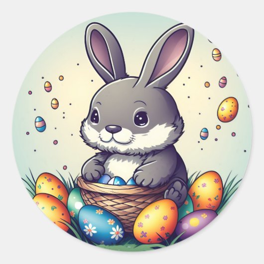 Cute Easter Bunny Ronde Sticker (Voorkant)