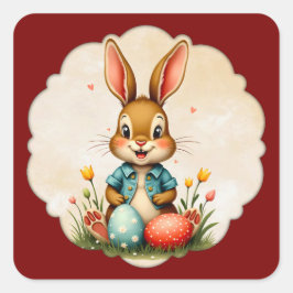 Cute Easter Bunny – Soft Frame - Autocolante Vierkante Sticker