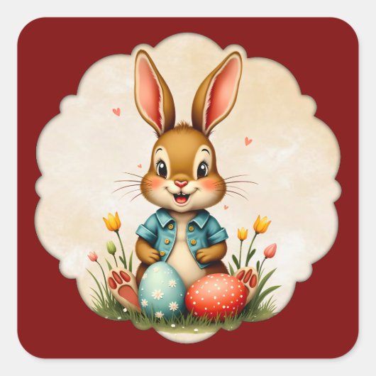 Cute Easter Bunny – Soft Frame - Autocolante Vierkante Sticker (Voorkant)