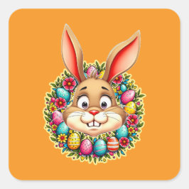 Cute Easter Bunny – Spring Flowers Autocolante Vierkante Sticker