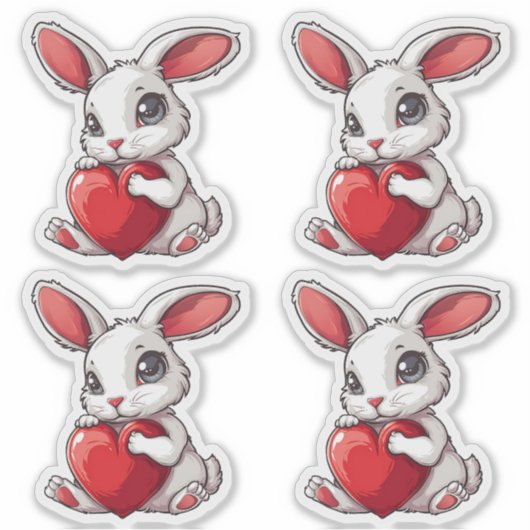 Cute Easter Bunny Sticker Rabbit Hugging Heart (Devant)