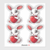 Cute Easter Bunny Sticker Rabbit Hugging Heart (Feuille)