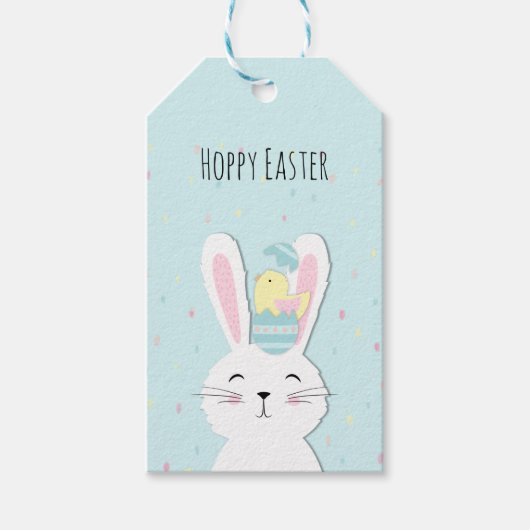 Cute Easter bunny turquoise background Cadeaulabel (Voorkant)