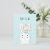Cute Easter bunny turquoise background Feestdagenkaart (Staand voorkant)