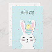 Cute Easter bunny turquoise background Feestdagenkaart (Voorkant / Achterkant)