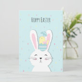 Cute Easter bunny turquoise background Feestdagenkaart (Staand voorkant)