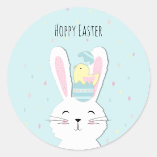 Cute Easter bunny turquoise background Ronde Sticker