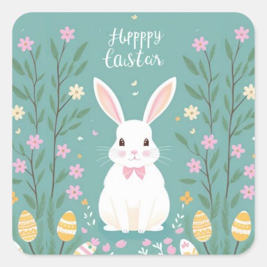 Cute Easter Bunny Vierkante Sticker (Voorkant)