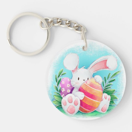 Cute Easter Bunny-Waterverf | Sleutelhanger (Voorkant)