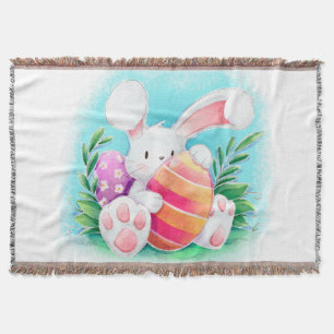Cute Easter Bunny-Waterverf Throw Blanket Deken