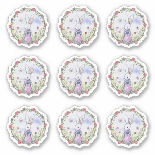 Cute Easter Bunny Whimsical Waterverf Art Sticker (Voorkant)