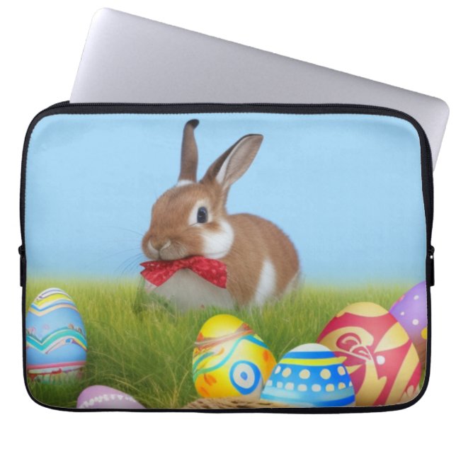 Cute Easter Bunnyfor voor een positieve stemming Laptop Sleeve (Voorkant)