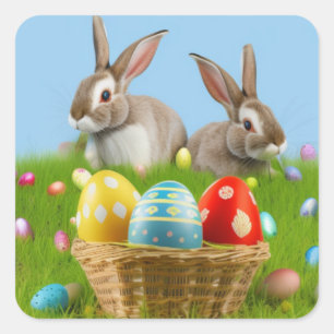 Cute Easter Bunnyfor voor een positieve stemming Vierkante Sticker