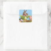 Cute Easter Bunnyfor voor een positieve stemming Vierkante Sticker (Tas)