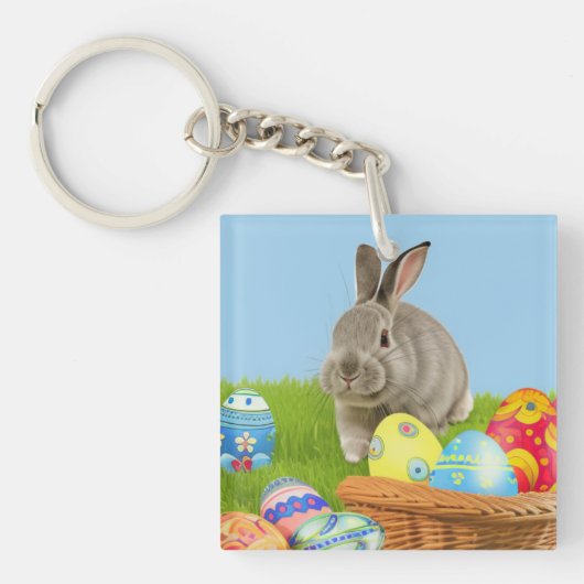 Cute Easter Bunnyvoor een positieve stemming Sleut Sleutelhanger (voorkant)