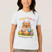 Cute Easter Capybara Eggs Bunny Ears Tri-Blend Shirt (Voorkant)