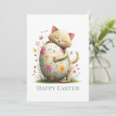 Cute Easter Cat Flat Greeting Card Feestdagenkaart (Staand voorkant)
