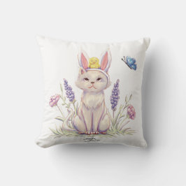 Cute Easter Cat with Chick Illustration pillow Kussen