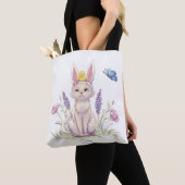Cute Easter Cat with Chick Illustration Tote Bag (Dichtbij)