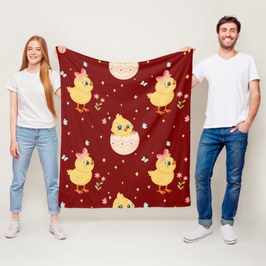 Cute Easter Chick with Pink Bow Seamless Pattern  Fleece Deken (In situ)