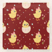 Cute Easter Chick with Pink Bow Seamless Pattern Glazen Onderzetter (Voorkant)
