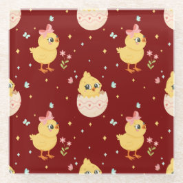 Cute Easter Chick with Pink Bow Seamless Pattern  Glazen Onderzetter