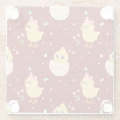 Cute Easter Chick with Pink Bow Seamless Pattern Glazen Onderzetter (Achterkant)