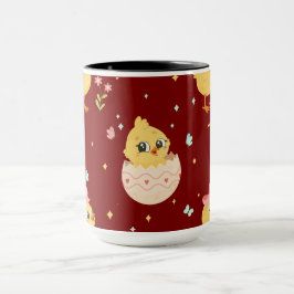 Cute Easter Chick with Pink Bow Seamless Pattern  Mok
