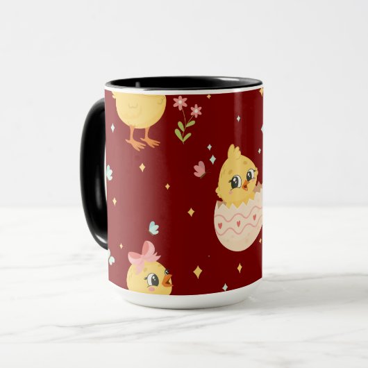 Cute Easter Chick with Pink Bow Seamless Pattern Mok (Voorkant links)