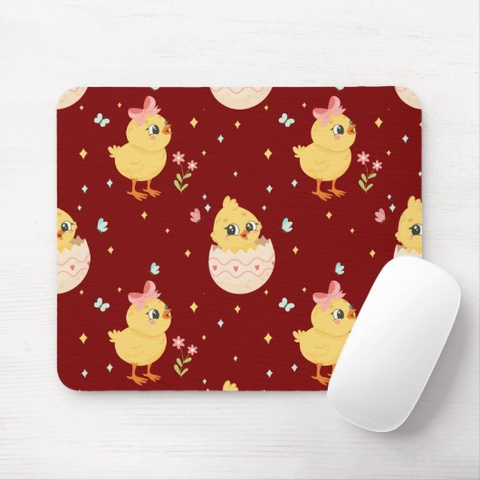 Cute Easter Chick with Pink Bow Seamless Pattern  Muismat (Met muis)