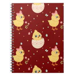 Cute Easter Chick with Pink Bow Seamless Pattern  Notitieboek