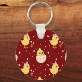 Cute Easter Chick with Pink Bow Seamless Pattern Sleutelhanger (Voorkant)