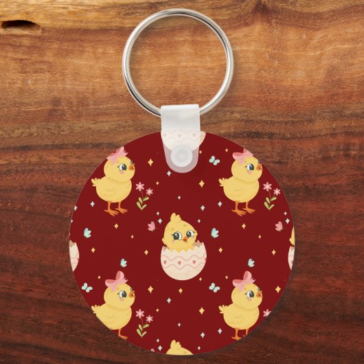 Cute Easter Chick with Pink Bow Seamless Pattern  Sleutelhanger (Voorkant)