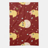 Cute Easter Chick with Pink Bow Seamless Pattern  Theedoek (Verticaal)