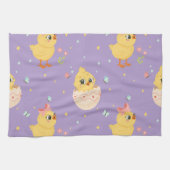 Cute Easter Chick with Pink Bow Seamless Pattern  Theedoek (Horizontaal)