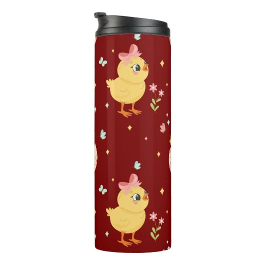 Cute Easter Chick with Pink Bow Seamless Pattern Thermosbeker (Geroteerd rechts)