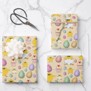 Cute Easter Chicken Pattern Inpakpapier Vel