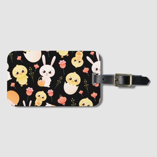 Cute Easter Chicks & Bunnies Seamless Pattern Bagagelabel (Voorkant (horizontaal))