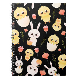 Cute Easter Chicks & Bunnies Seamless Pattern  Notitieboek
