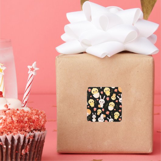 Cute Easter Chicks & Bunnies Seamless Pattern  Orn Vierkante Sticker (Feest)