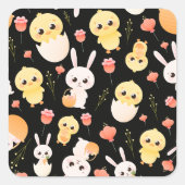 Cute Easter Chicks & Bunnies Seamless Pattern  Orn Vierkante Sticker (Voorkant)