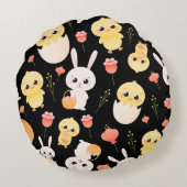 Cute Easter Chicks & Bunnies Seamless Pattern  Rond Kussen (Achterkant)