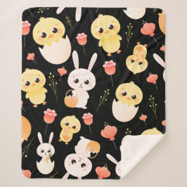 Cute Easter Chicks & Bunnies Seamless Pattern  Sherpa Deken
