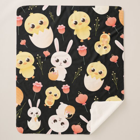 Cute Easter Chicks & Bunnies Seamless Pattern Sherpa Deken (Voorkant)